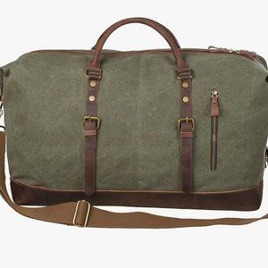 Green Canvas & Leather Weekend Duffel Bag